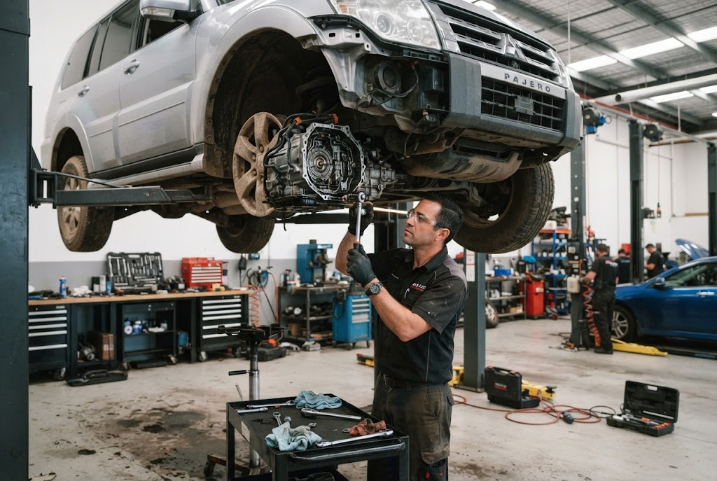 Мастер проводит профессиональный ремонт АКПП Mitsubishi Pajero в сервисном центре